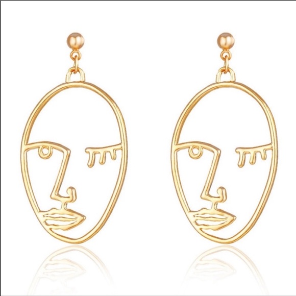 🆕 Abstract Face Earrings in Gold - Picture 1 of 3